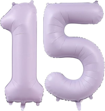 Pastel Purple 15 Number Balloons, 40 Inch Light Purple 15 Balloons Large Helium by BBPOOL