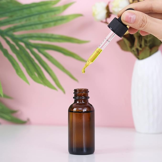 2 oz Dropper Bottle 24 Pack Amber Glass Boston Bottles 60ml with Eye Droppers Black Caps for Essential Oils, Perfume, Leak Proof Travel Bottles for Liquids