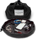 Lay-n-Go Cosmo Layflat Drawstring Cosmetic & Makeup Bag Organizer w/Zipper Pocket, Brush Loops & More, Cinch to Close, Lay Flat to Use, Durable, Machine Wash, Travel Toiletry Bag (16", Black)