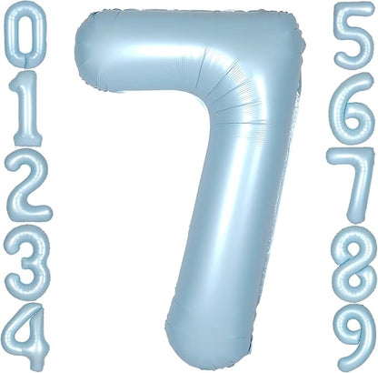 40 Inch Light Blue Number 7 Balloon 0-9 Big Helium Balloons | Large Giant by SULALABOO