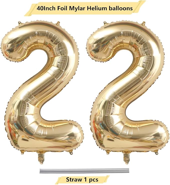 Light Gold Number 22 Balloon 40in White Gold 22 Foil Mylar Digital Balloon | - Image 5