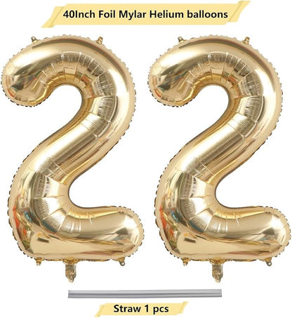 Light Gold Number 22 Balloon 40in White Gold 22 Foil Mylar Digital Balloon | - Image 5
