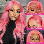 Pink Wig Human Hair 12A Body Wave Colored Wig Pre Plucked 13x4 Lace Front Wig 200 Density Pink Colored Hd Transparent Lace Frontal Wigs 30 Inch