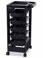 Paddie Black Salon Trolley Cart with Wheels/5 Drawers/Dryer Holder/Tint Bowl Slot for Hair Stylist, Beauty Equipment