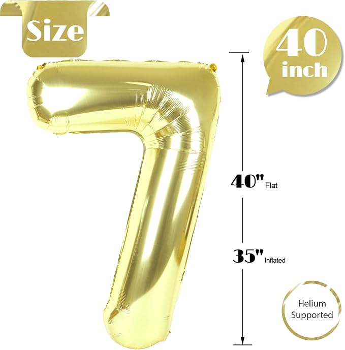 Light Gold Number 7 Balloon 40 Inch, 7th Birthday Decorations Men Women | Foil - Image 5
