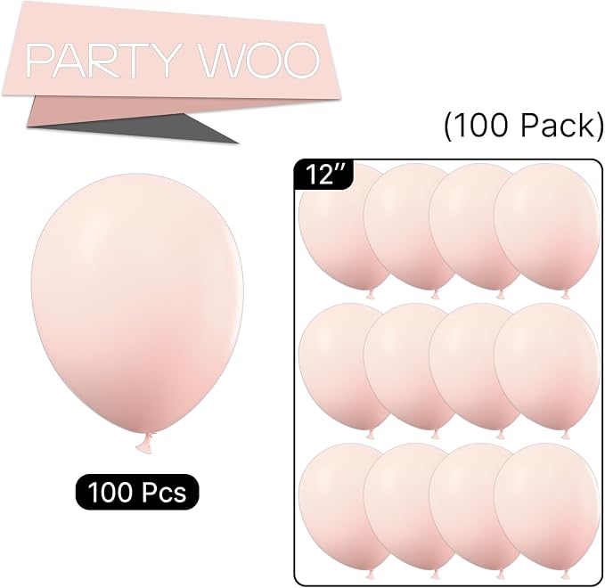 PartyWoo Pale Pink Balloons 100pcs Light Pastel Baby Pink Color | 12 Inch - Image 8