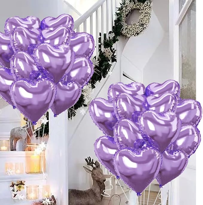 Light Purple Heart Balloons，18 Inch Light Purple Foil Mylar Love Heart Shaped - Image 3