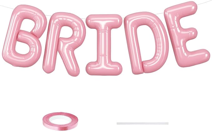 BRIDE Balloons Bachelorette Party Decorations, 16 Inch Pearl Pink Bride Letter by Saxuxu