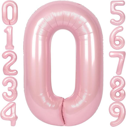 SUWEN 40 Inch Pink Large 0 Balloon Numbers Big Foil Helium Number Balloons 0-9 by SUWEN