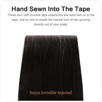 SUYYA Invisible Tape in Hair Extensions Human Hair Natural Black Seamless Injected Hand-Tied Pro Quality Virgin Human Hair 20PCS 50G/Pack Straight Tape Ins(22 inch #1B Off Black)