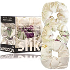 Suncdelv Silk,100% Silk Scrunchies for Hair,22 Momme Hair Ties for Anti-Crease & Breakage,Natural Women Hair Accessories，Fashion Hairbands 3PCS（Flower）