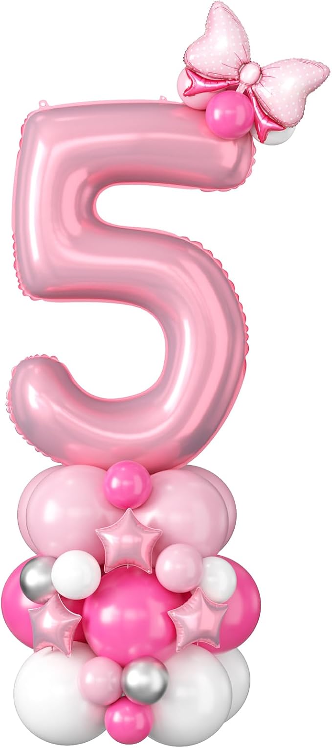 40 Inch Pink Number 5 Balloon for 5th Birthday Decoration Pastel Baby Pink by Domgoge