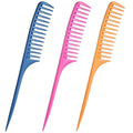 Wide Tooth Rat Tail Comb Set for Sectioning Styling Heat Resistant and Anti-Static Hair Detangling Combs for All Hair Types 3 Pcs (Blue + Pink + Yellow)
