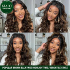 KLAIYI Bye Bye Knots Glueless Wig Ombre Brown Body Wave Pre Cut 7x5 Lace Front Wigs Human Hair Pre Plucked Pre Bleached Pre Everything Wear and Go Wig 12A Highlight Balayage 30S Ready To Go 26Inch