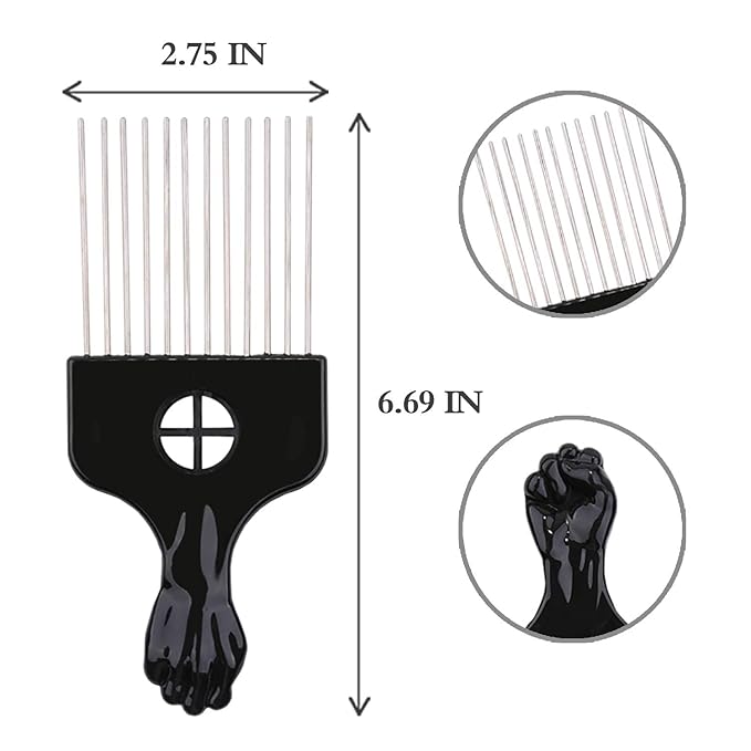 4Pcs Afro Picks Metal Hair Combs, Steel Teeth Hair Pick for Curly, Coily, Natural Hair, Detangling, Styling Comb for Men Women (Black)
