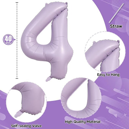 Light Purple Number 40 Birthday Balloons, 40 Inch Large Pastel Dusty Purple - Image 2
