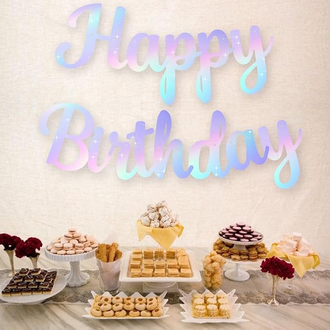 BEISHIDA Iridescent Happy Birthday Banner Party Decoration NO DIY, 10Feet | - Image 6