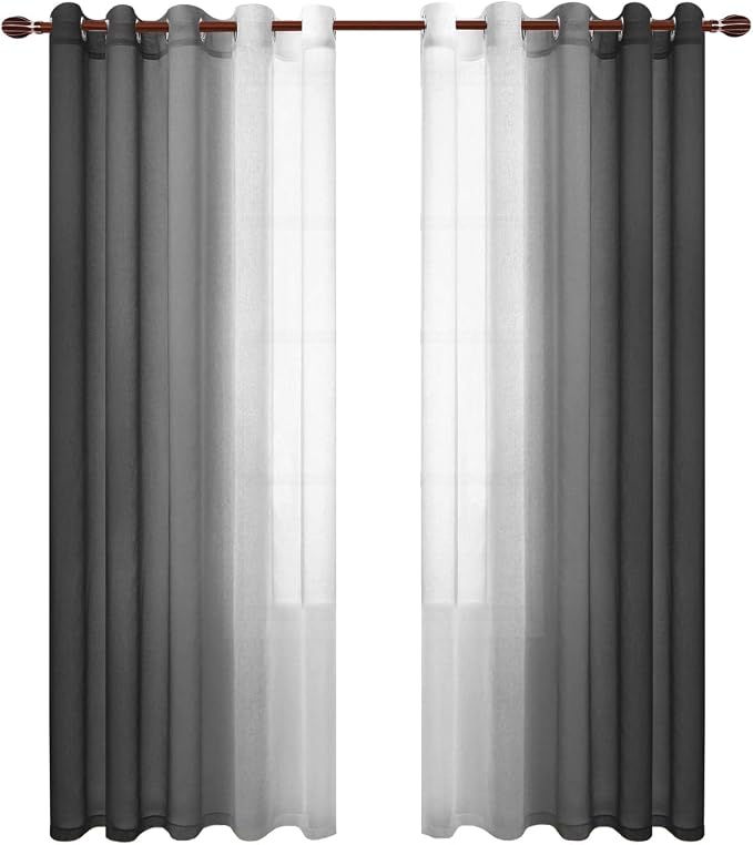 DWCN Black Ombre Faux Linen Sheer Curtains - Image 7