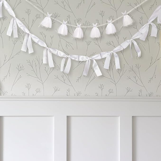 2Pcs Bridal Shower Banner Wedding Dress & Pre-Assembly White Ribbon Bow Garland - Image 6