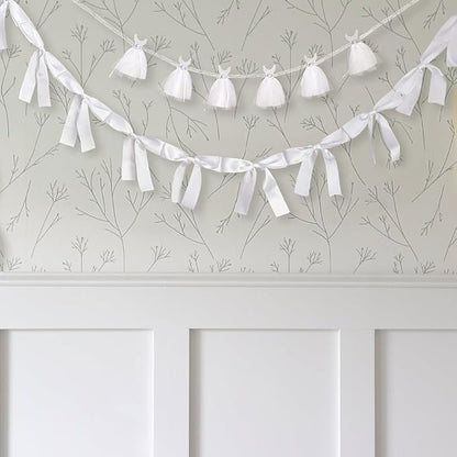 2Pcs Bridal Shower Banner Wedding Dress & Pre-Assembly White Ribbon Bow Garland - Image 6