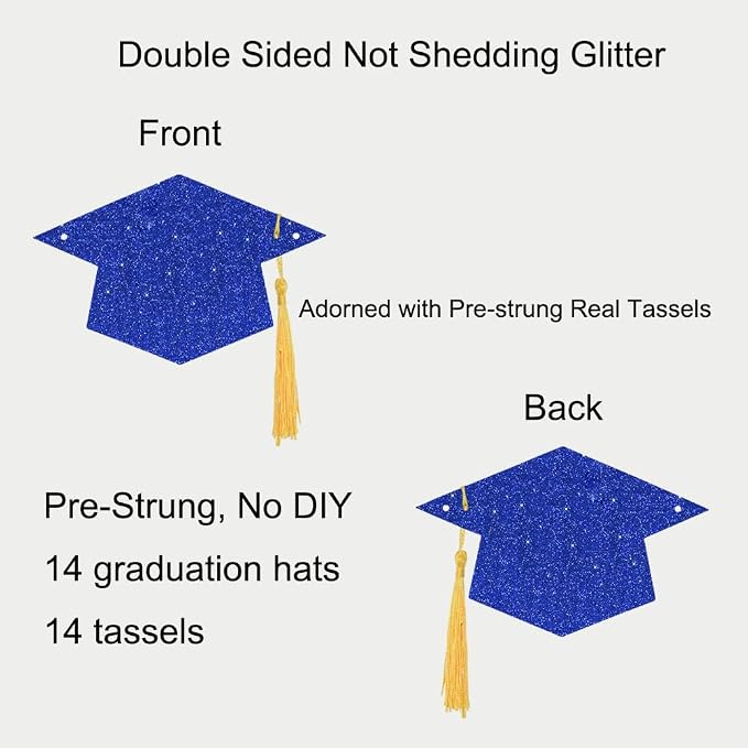 2026 Blue Glitter Graduation Decoration Hats Banners Garlands - Image 4