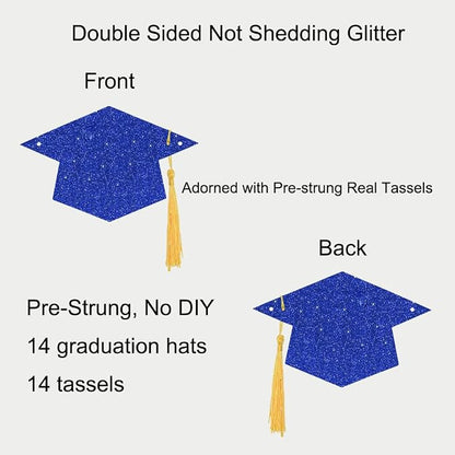 2026 Blue Glitter Graduation Decoration Hats Banners Garlands - Image 4