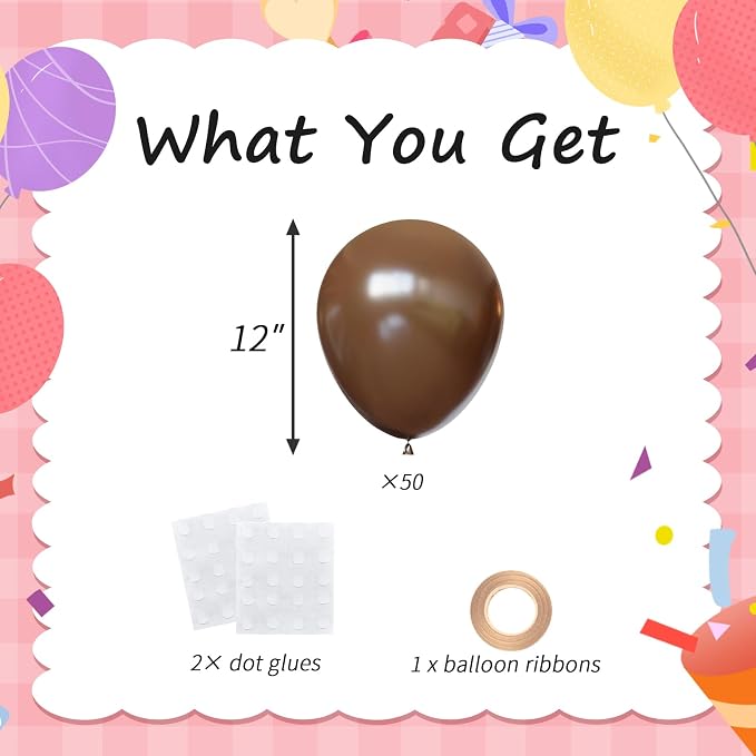 50pcs 12 Inch Retro Dark Brown Latex Balloons | Boho Coffee Neutral Balloons - Image 2