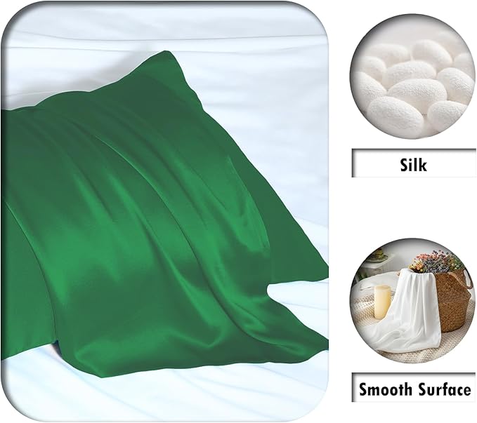 Silk Pillow Cases 2 Pack Soft Breathable and Sliky Standard Size Pillow Cases Set of 2,Natural Mulberry Satin Silk Pillowcase with Hidden Zipper for Hair and Skin (Olive Green,20"X 26",2pcs)