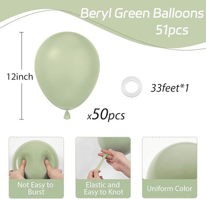 Sage Green Balloons 12 inch, Dusty Green 50pcs Party Balloons | Wedding - Image 2