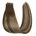 Full Shine Virgin Tape in Hair Extensions 5Pcs 14 Inch Injection Tape in Extensions Human Hair Color 4 Medium Brown Fading to 27 Honey Blonde And Brown Seamless Tapes in Human Hair for Women 10 Gram