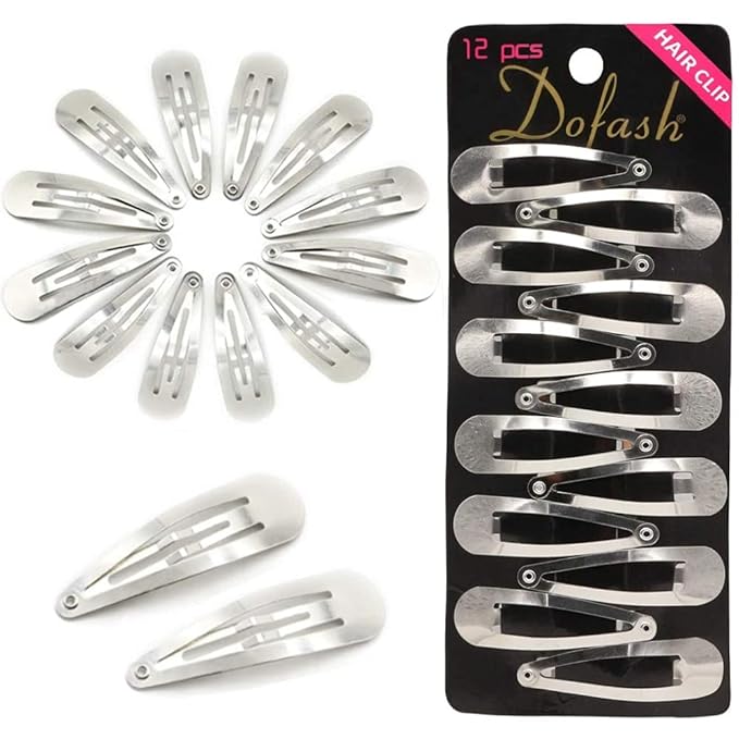 Dofash 12PCS Snap Hair Clips For Women-Non Slip & Metal Hair Barrettes, 5cm 2'' Small Clips For Thin & Fine Hair,Silver