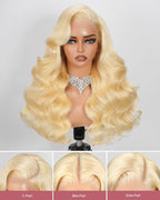 28 Inch 613 13x6 Lace Front Wig Human Hair 180 Density Blonde Wig Human Hair Body Wave 100% Real Human Hair True Length Random Dyeing No Shedding No Synthetics Triple Lifespan 3X