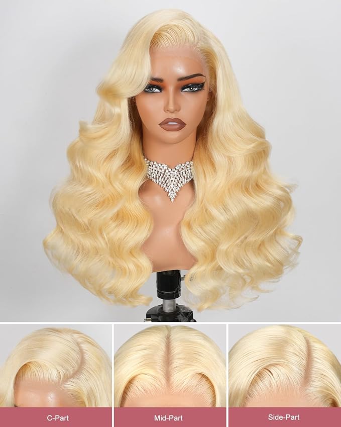 22 Inch 613 13x6 Lace Front Wig Human Hair 180 Density Blonde Wig Human Hair Body Wave 100% Real Human Hair True Length Random Dyeing No Shedding No Synthetics Triple Lifespan 3X