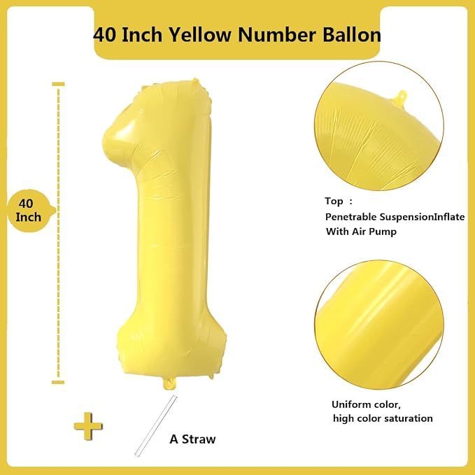 40 inch Yellow Number Balloon Giant Foil Helium Balloons Number 1 Balloon - Image 2