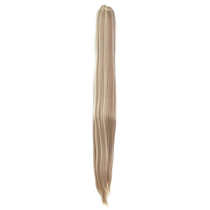 SWACC 28-Inch Long Straight Claw Clip Ponytail Extensions Synthetic Hair Extensions Ponytail Jaw Clip Hair Pieces for Women (Dark Honey Blonde/Bleach Blonde Highlights-16H613)