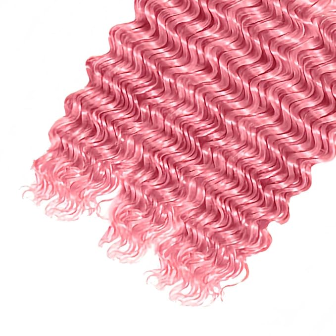 Pink Deep Wave Bundles Light Pink Human Hair Bundle Niegmeag Brazilian Virgin Soft and Skily Remy Hair 3 Bundles 26 28 30 Inch Pure Pink Color