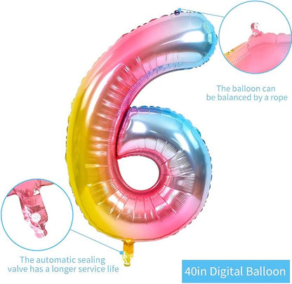 TONIFUL 40 Inch Rainbow Large Numbers Balloons 0-9, Number 6 Digital 6 Helium - Image 2