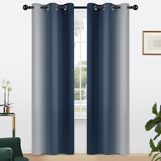 Yakamok Ombre Curtains Navy Blue and Greyish White - Image 2