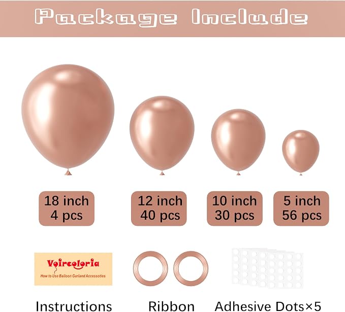 Voircoloria 130pcs Rose Gold Balloons Garland Arch Kit, 18 12 10 5 Inch | - Image 2