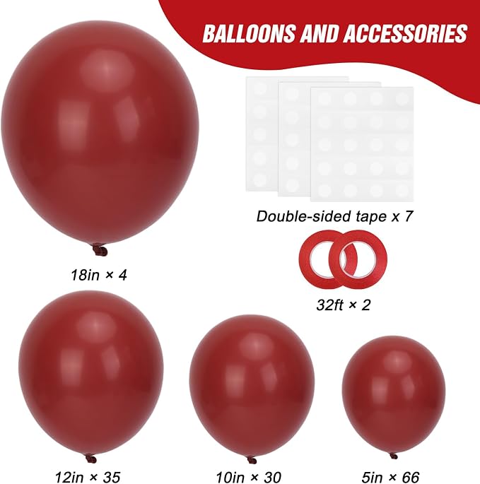 RUBFAC 135pcs Ruby Red Balloons, Cherry Dark Red Burgundy Latex Balloon - Image 2