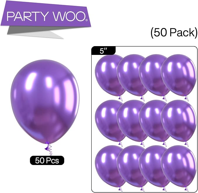 PartyWoo Purple Balloons 50pcs Metallic Purple Chrome Color 5 Inch | Balloons - Image 6