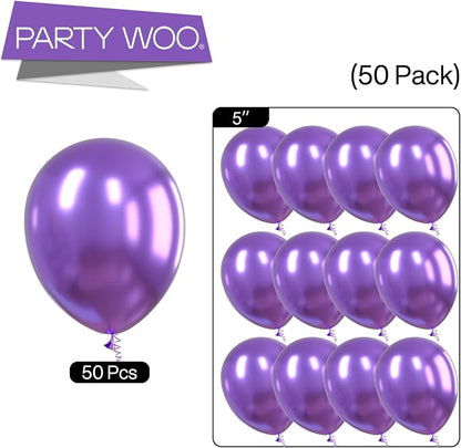 PartyWoo Purple Balloons 50pcs Metallic Purple Chrome Color 5 Inch | Balloons - Image 6