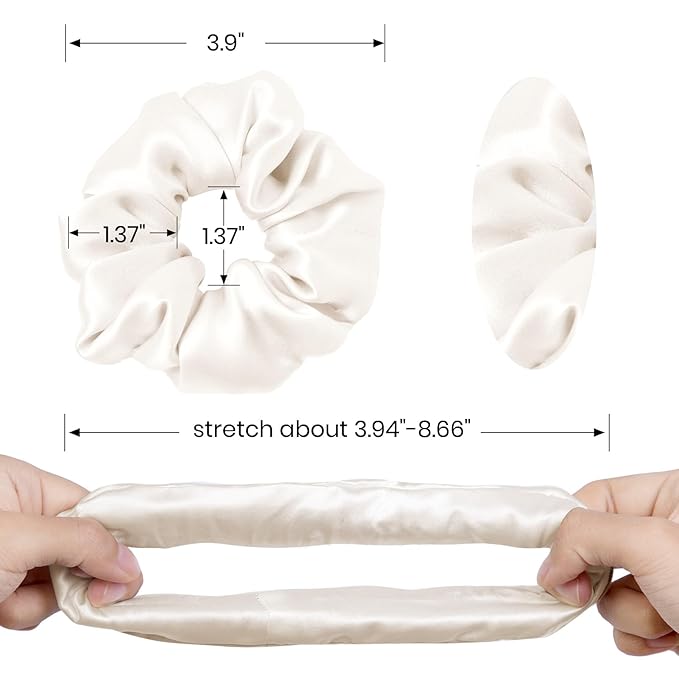 LilySilk Hair Tie, 100% Mulberry Silk Hair Scrunchies for Frizz & Breakage Prevention, Elastic Silk Ponytail Holders, 1Pc, Ivory