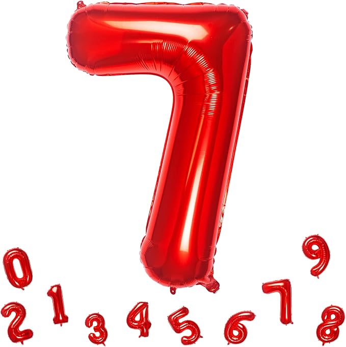 32 Inch Red Number 7 Balloons Foil Ballon Digital Birthday Party Decoration by MEIDUOCO
