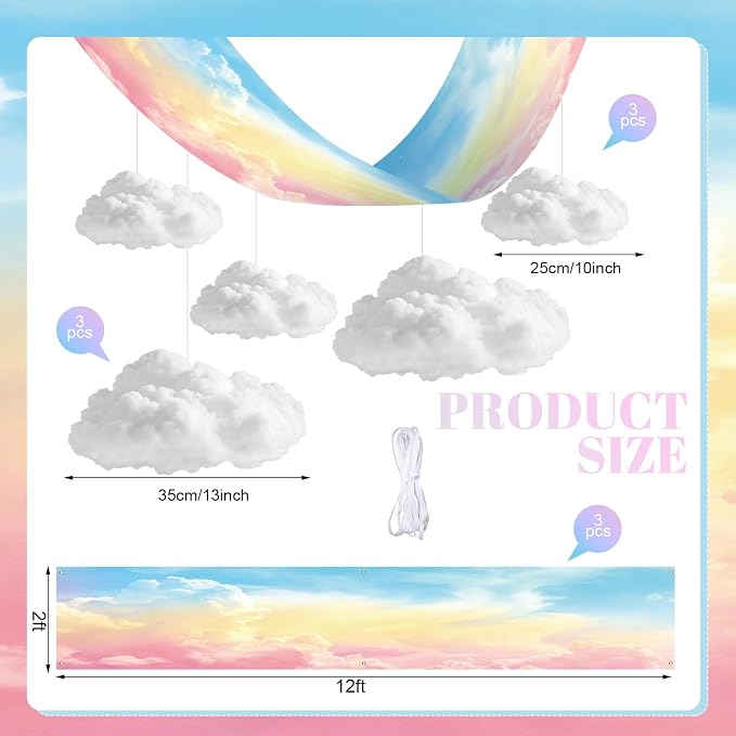 9 Pcs Pastel Rainbow Cloud Ceiling Kit Include 12 x 2 ft Fluorescent Light - Image 3