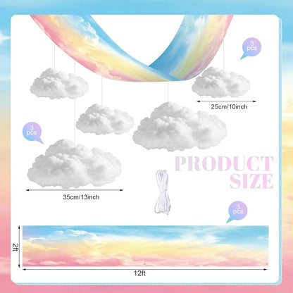 9 Pcs Pastel Rainbow Cloud Ceiling Kit Include 12 x 2 ft Fluorescent Light - Image 3