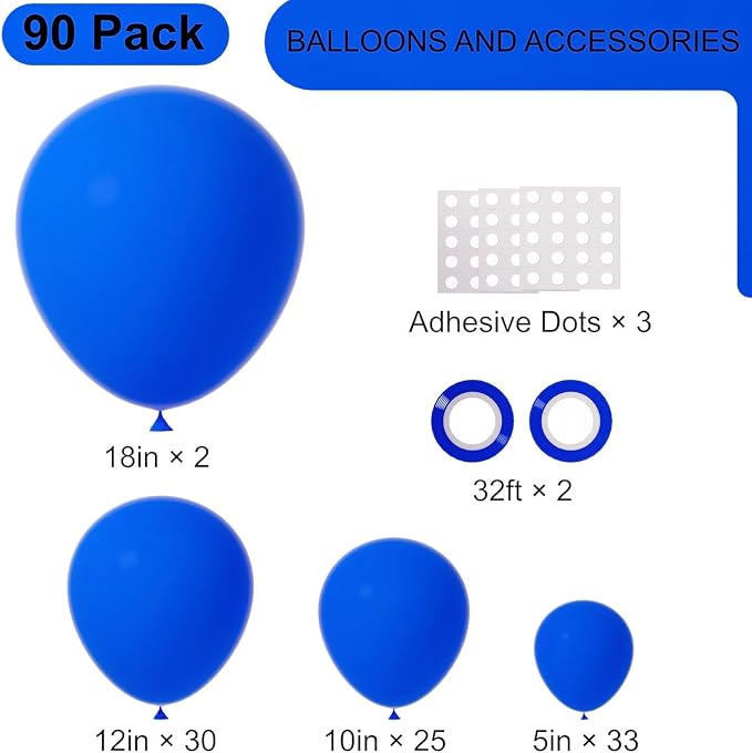 Voircoloria 90pcs Blue Balloons Garland Arch Kit, 18 12 10 5 Inch | - Image 2