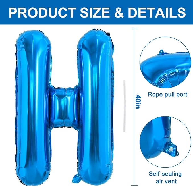 TONIFUL 40 Inch Large Blue Letter H Foil Balloons Alphabet Balloons | Giant - Image 2