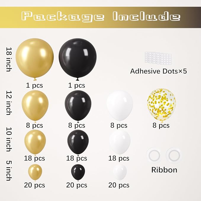Voircoloria 148pcs Black and Gold Balloons Arch Kit, 18 12 10 5 Inch | - Image 2
