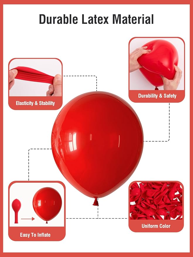 Red Balloons 125 Pcs Different Sizes 18 12 10 5 Inch Red Balloon Arch Kit - Image 5